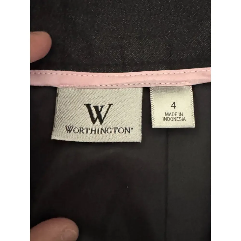 Worthington‎ Pencil Skirt Women 4 Navy Blue Belted Knee Length Career Workwear